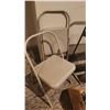 Image 2 : Two Folding Metal Chairs, Easy Reach 3-Step Highback Stool, Box of Assorted Hangers