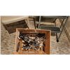 Image 5 : Two Folding Metal Chairs, Easy Reach 3-Step Highback Stool, Box of Assorted Hangers