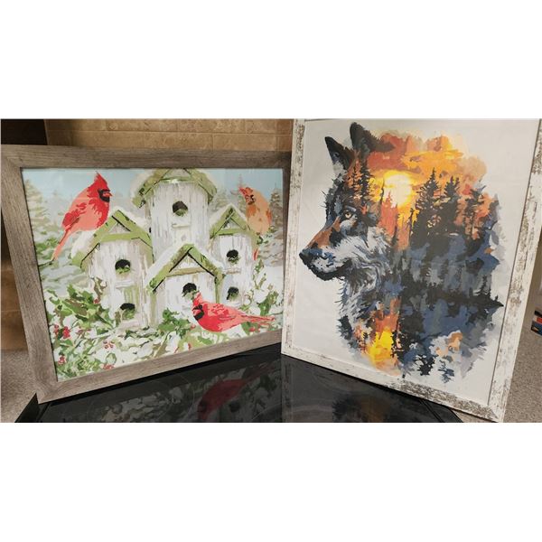 Framed Color by Numbers Art of Cardinal and Wolf, 22 x 18 Inches ( 18 x 22)