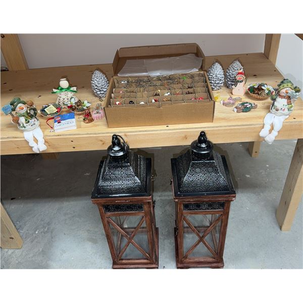 Wood and Metal Lanterns with Christmas Ornaments