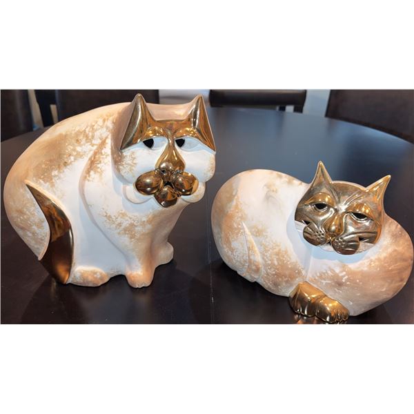 Pellini Atelier du Vieux Cap Ceramic and Gilt Cat Sculptures