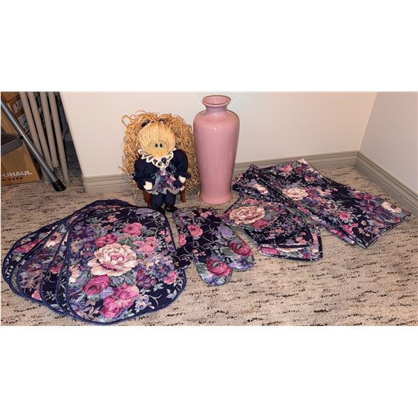 Floral Kitchen Textiles, Handmade Straw and Wood Doll, Pink William Alexander Vase