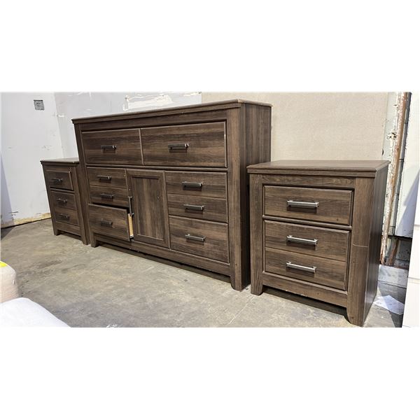 3-PC BEDROOM SET INCLUDING; 6-DRAWER 1-DOOR DRESSER 61" X 16" X 43" & (2) 2-DRAWER NIGHTSTANDS 24"
