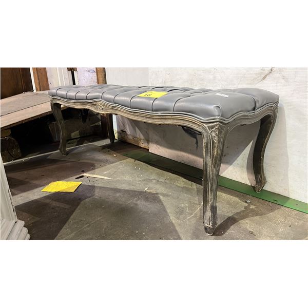 TUFTED LEATHER & WOOD BENCH 45" X 17" X 16"