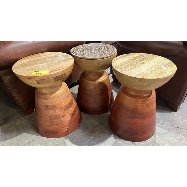 SET OF (3) WOOD HOURGLASS ACCENT TABLES