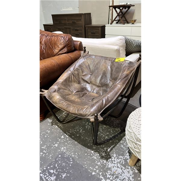 METAL & TUFTED LEATHER ACCENT CHAIR