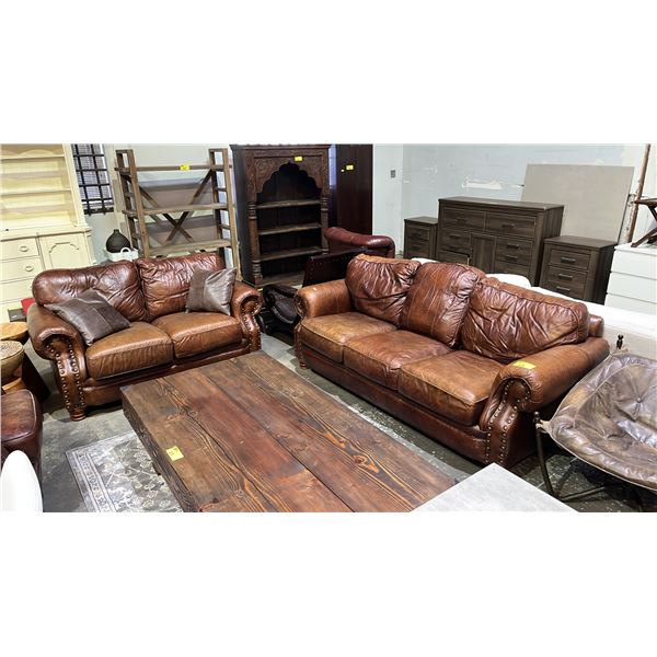 STUDDED LEATHER SOFA & LOVESEAT SET