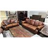 Image 1 : STUDDED LEATHER SOFA & LOVESEAT SET