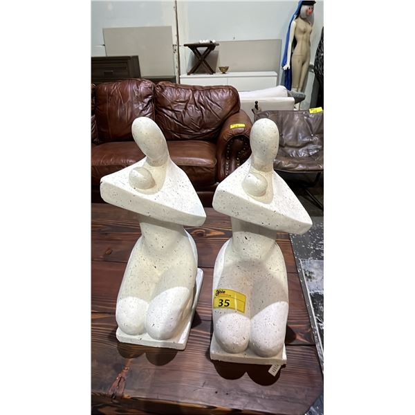 PAIR OF MODERN ABSTRACT FEMALE FIGURE SCULPTURES 24" TALL