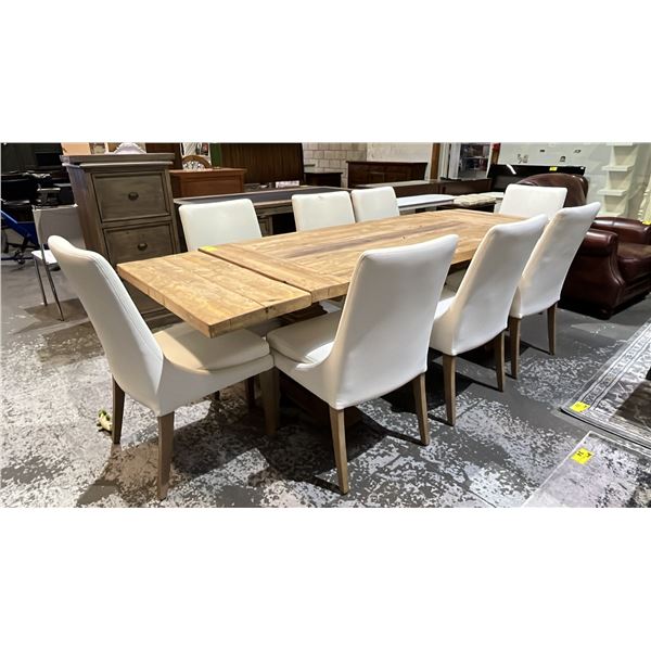 RECLAIMED WOOD DINING TABLE WITH 2 LEAVES & 8 CHAIRS 8'6" X 36" X 30"