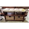 Image 2 : PADDED WOOD STORAGE CABINET WITH WOVEN BASKET DRAWERS 38" X 16" X 22"