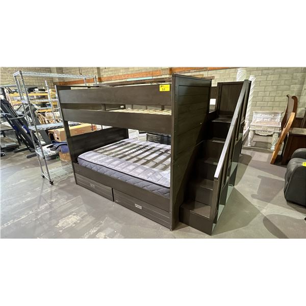 CARAMIA FURNITURE KERR BUNK BED WITH STAIRS, LADDER, ROLLOUT STORAGE DRAWERS & SEALY POSTURPEDIC