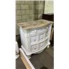 Image 1 : ORNATE FLORAL MOTIF MARBLE TOP 3-DRAWER NIGHT STAND 34" X 20" X 34"