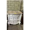Image 2 : ORNATE FLORAL MOTIF MARBLE TOP 3-DRAWER NIGHT STAND 34" X 20" X 34"