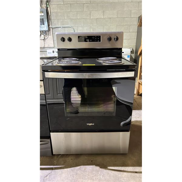 WHIRLPOOL STAINLESS STEEL ELECTRIC COIL TOP STOVE WITH OVEN