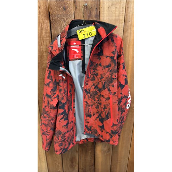 MEN'S SIZE XL ANTA SPORTS RED & BLACK MAPLE LEAF CAMOUFLAGE HOODED RAIN JACKET