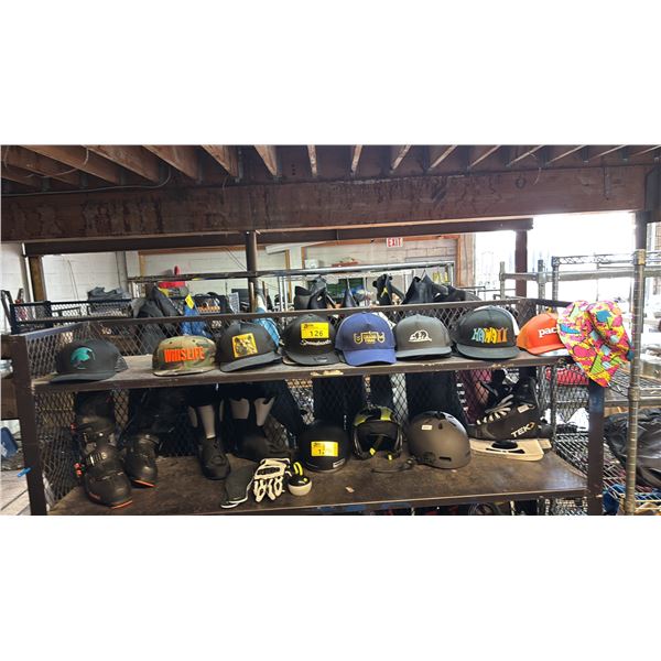 SHELF OF ASSORTED HATS