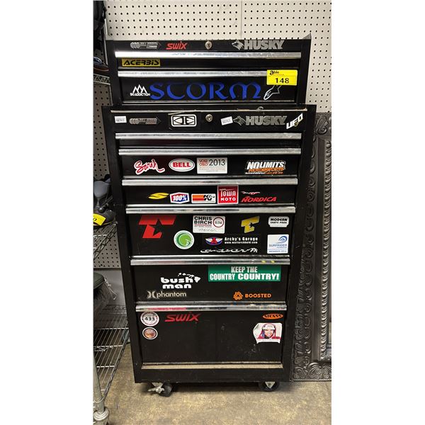 HUSKY METAL ROLLING TOOL CHEST: UPPER CHEST HAS KEY, LOWER CHEST IS LOCKED & KEY IS BROKEN
