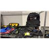 Image 3 : SHELF OF ASSORTED BACKPACKS, TOOL BAGS, KNEE PADS & MORE