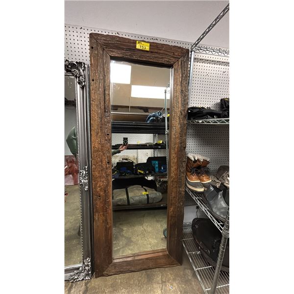 LARGE WOOD FRAMED WALL MIRROR: APPROX. 77" X 31.5"
