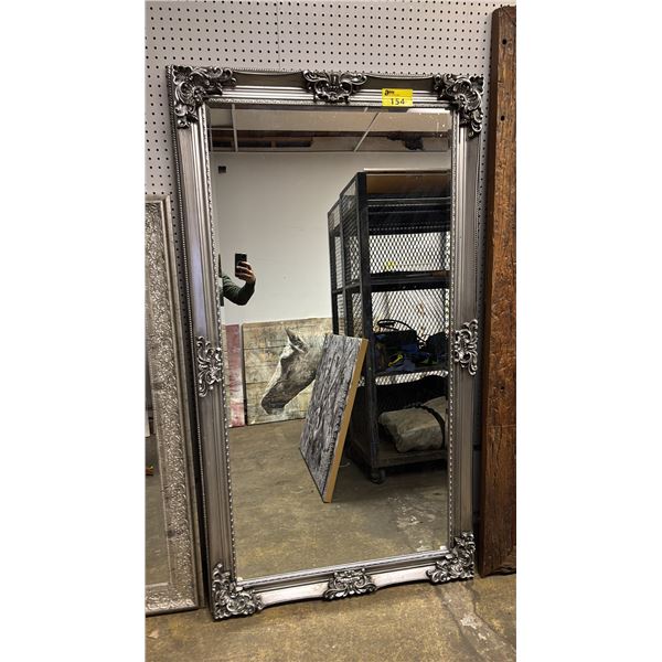SILVER GILT FRAMED WALL MIRROR: APPROX. 71" X 39"