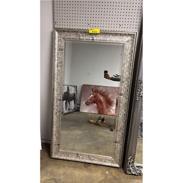 SILVER GILT FRAMED WALL MIRROR: APPROX. 57" X 32.5"
