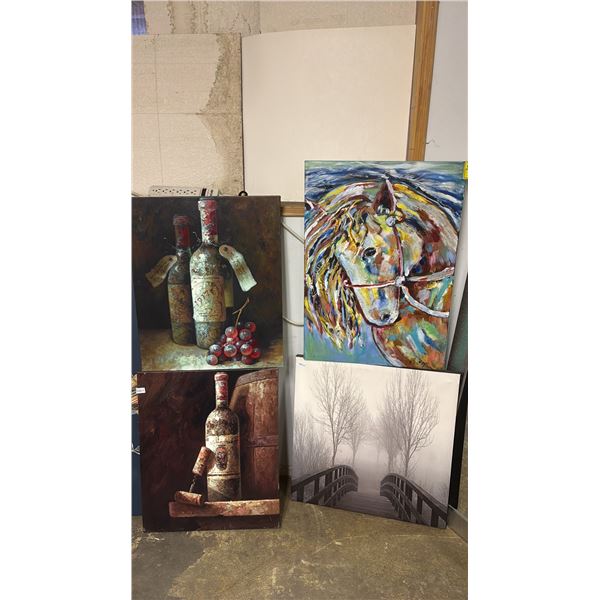 ORIGINAL OIL ON CANVAS & (3) ASSORTED PRINTS: PAINTING IS APPROX. 28" X 20"