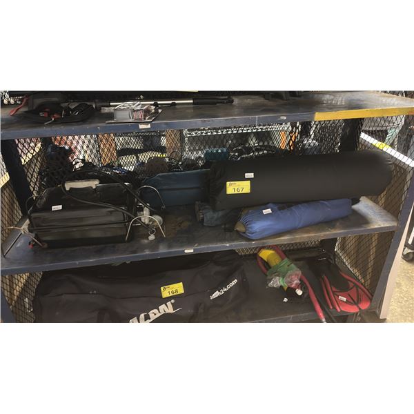 WEBER TABLETOP PROPANE BARBECUE, OZARK TRAIL COT, CACTUS CREEK MAT, FOLDING CAMP CHAIR & MORE