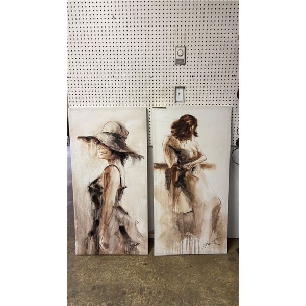 (2) SEPIA TONE FIGURAL GICLEE PRINTS ON STRETCHED CANVAS: APPROX. 47" X 23.5"