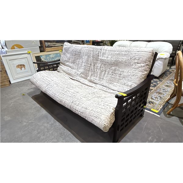WOODEN FRAME FUTON SOFA WITH BEIGE UPHOLSTERY