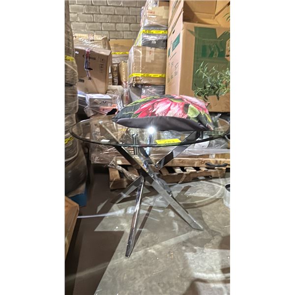 CIRCULAR DINING TABLE WITH GLASS TOP AND METAL BASE