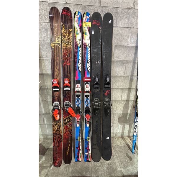 (3) PAIRS OF NORDICA SKIS