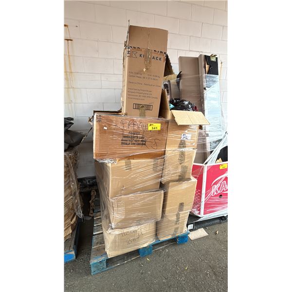 PALLET OF ASSORTED ESTATE GOODS INCLUDING; CLOTHING, KITCHENWARE, TOWELS & MORE