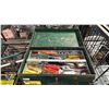 Image 4 : SHELF OF ASSORTED ITEMS INCLUDING METABO HPT 18- GAUGE BRAD NAILER KIT WITH HARD CASE , TOOL BOX