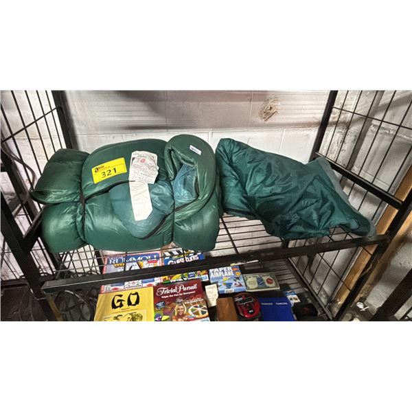SHELF OF ASSORTED SLEEPING BAGS