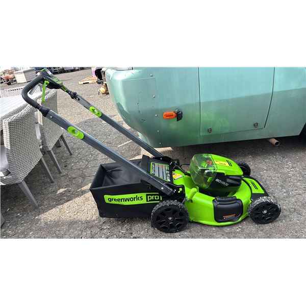 GREENWORKS PRO CORDLESS SELF PROPELLED MOWER WITH REAR BAG (NO BATTERIES, NO CHARGER)