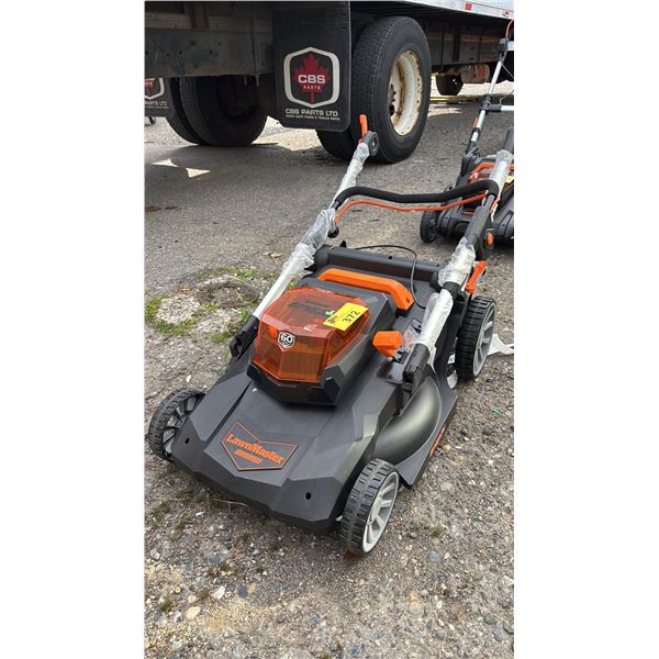 LAWNMASTER CORDLESS MOWER (NO REAR BAG, NO BATTERY, NO CHARGER, HANDLE BROKEN)