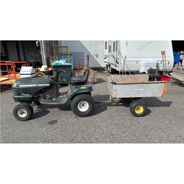 *TESTED WORKING* CRAFTSMAN LT1000 RIDE ON GAS TRACTOR WITH KEY & CRAFTSMAN TOW-ALONG TRAILER