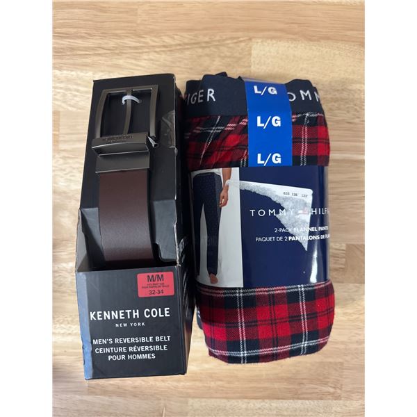 Brand New Tommy Hilfiger 2-Pack Flannel Pants & Kenneth Cole Reversible Belt