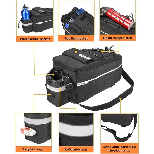 Brand New B-SOUL Fabric Bike Rear Rack Bag with Bottle Holder