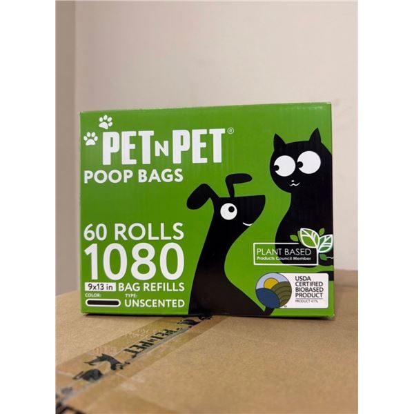 Brand New PET N PET Poop Bags – 60 Rolls (1,080 Bags) – Unscented
