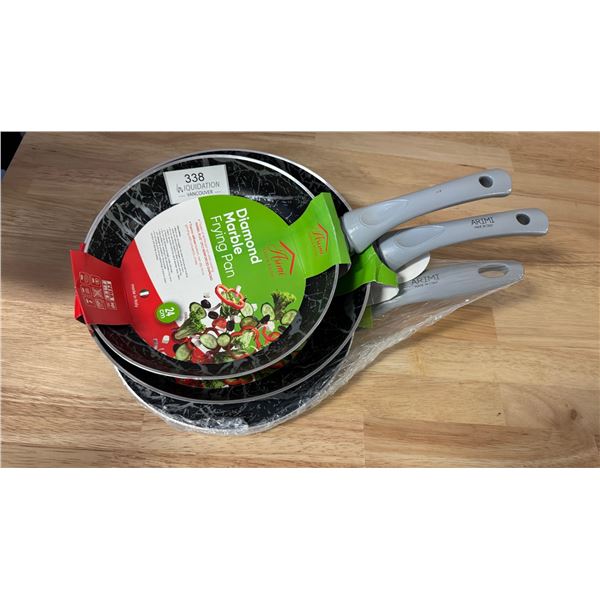 Brand New Diamond Marble Frying Pan Set of 3- Mede in Italy