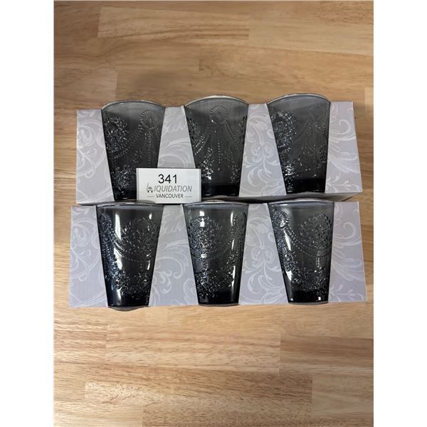 Brand New Set of 6 Gray Embossed Tumblers- made In Italy