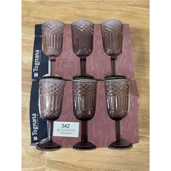 Brand New set of 6 Tognana Purple Wine Glasses- Made In Italy