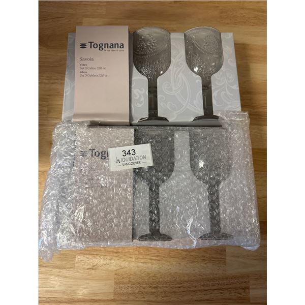 Brand New Tognana Savoia Glass Goblets Set 6 Made In Italy