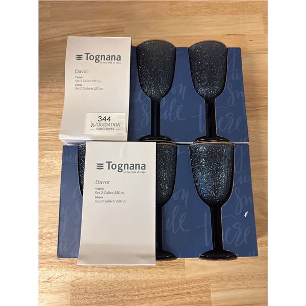 Brand New Tognana Davor Set 3 Calice 250 cc Glass Goblets made in Italy