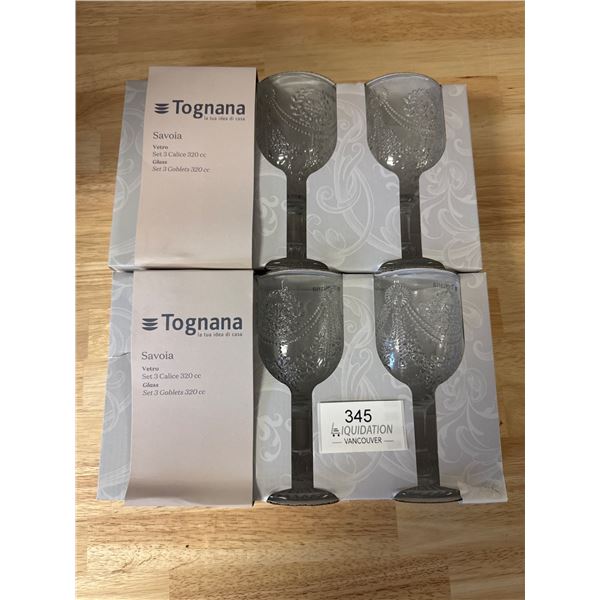 Brand New Tognana Savoia Glass Set 6 Calice 320 cc Gob made in Italy