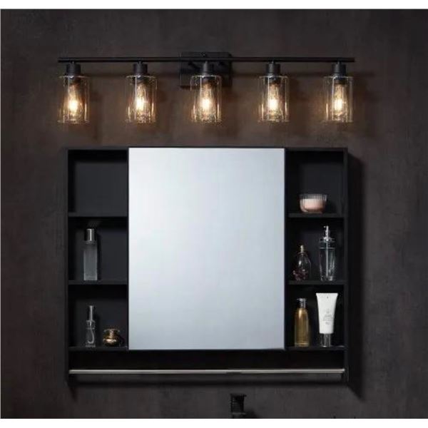 Brand New 5-Light Bathroom Vanity Light Fixture 37.8’’ Black Clear Glass