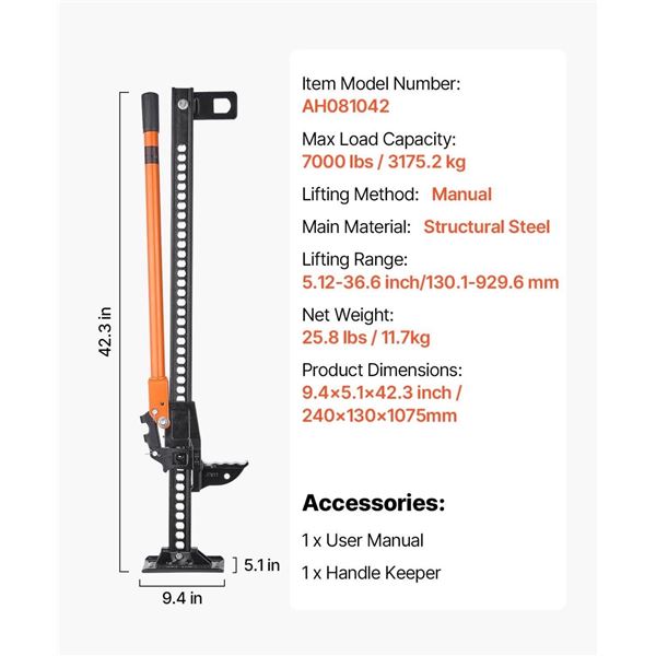 Brand New 42” High Lift Farm Jack | 7,000 lb Capacity | Model AH081042