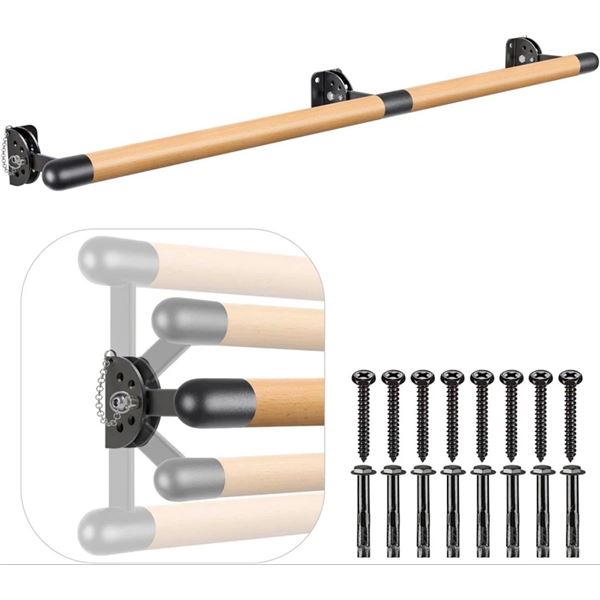 Brand New 6ft Wall Mounted Traditional Wood Ballet Barre System – Height Adjustable- Dolibe